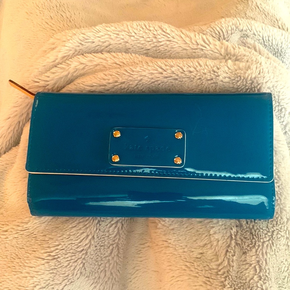 Kate Spade New York Patent Leather Sapphire Blue Full Size Wallet
